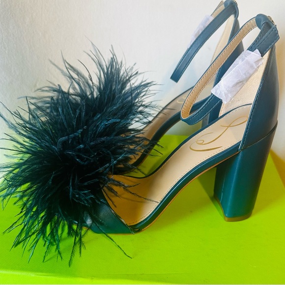 San Edelman yarofeather sandals heels women blue ankle strap New sz#6M - Picture 3 of 16